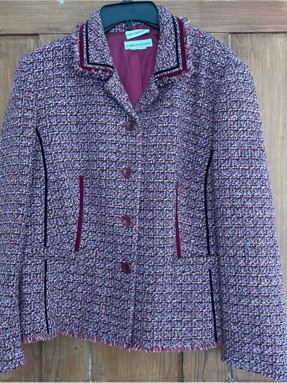 Vintage Aprioi Pink Purple Boucle Tweed Wool Blazer Jacket Size 16